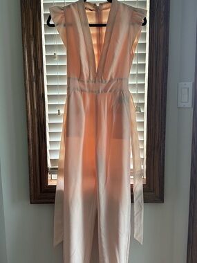 bebe Satin Blush Pink Sleeveless Jumpsuit